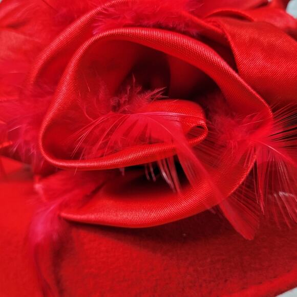 Red Wool Ladies Hat with Ribbon Trim & Feathers - Picture 6 of 16